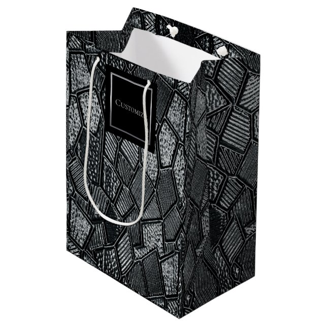 Sac Cadeau Moyen Verre de mosaïque gris foncé personnalisé (Devant Angle)