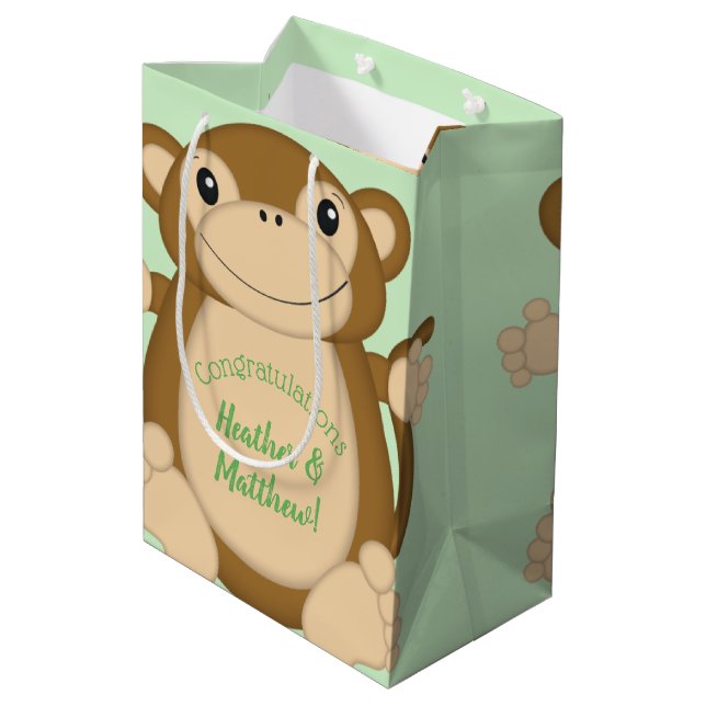 Sac Cadeau Moyen Vert Baby shower singe (Dos Angle)