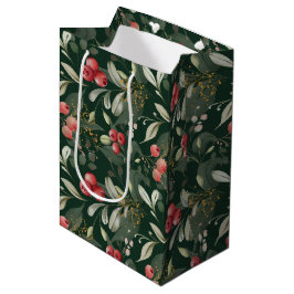 Sac Cadeau Moyen Vert foncé Élégante verdure Noël botanique