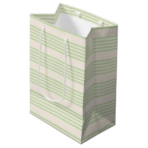 Sac Cadeau Moyen Vert pâle et beige cinq rayures motif