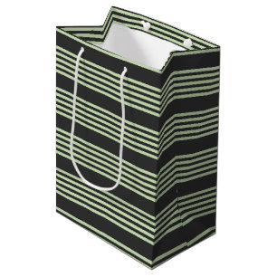 Sac Cadeau Moyen Vert pâle et charbon cinq bandes motif