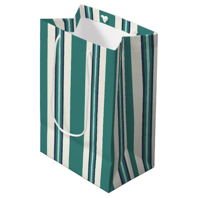 Sac Cadeau Moyen Vert rayé (Devant Angle)
