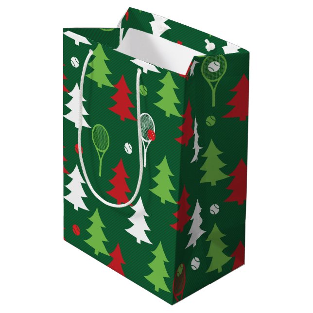 Sac Cadeau Moyen 💚 vert 💔 🤍, rouge, blanc tennis Noël  (Dos Angle)