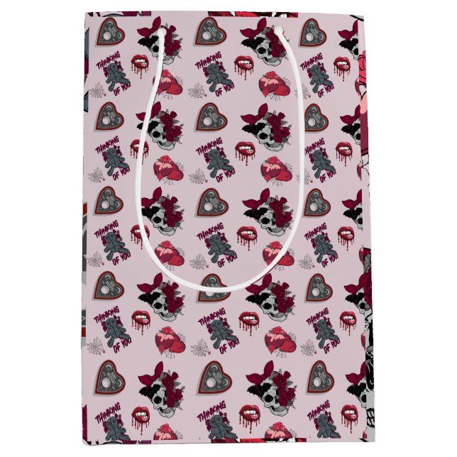 Sac Cadeau Moyen Vibrant rose gothique Graphique Saint-Valentin (Devant)
