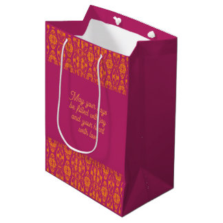 Sac Cadeau Moyen Vibrant violet orange mosaïque ethnique géométriqu