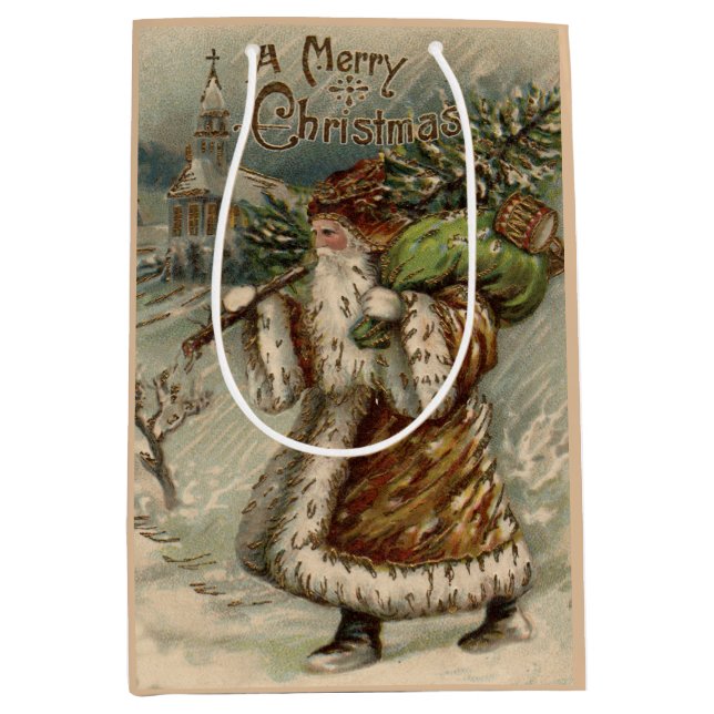 Sac Cadeau Moyen Victorian Santa Claus With Christmas Tree (Devant)