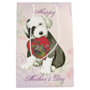 Sac Cadeau Moyen Vieux anglais Sheepdog Heart Mom