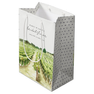 Sac Cadeau Moyen Vignoble Vignoble Aquarelle Fête des mariées verte