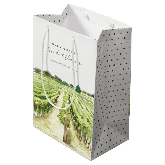 Sac Cadeau Moyen Vignoble Vignoble Aquarelle Fête des mariées verte (Dos Angle)