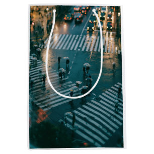 Sac Cadeau Moyen ville pluvieuse, paysage urbain, paysage urbain, p