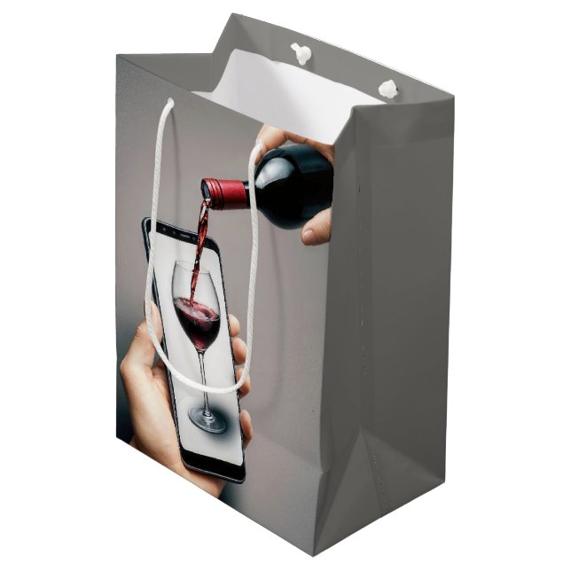 Sac Cadeau Moyen Vin d'anniversaire coulant dans un smartphone (Devant Angle)