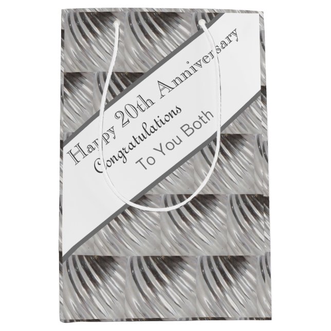 Sac Cadeau Moyen Vingtième anniversaire Mariage Platine (Devant)