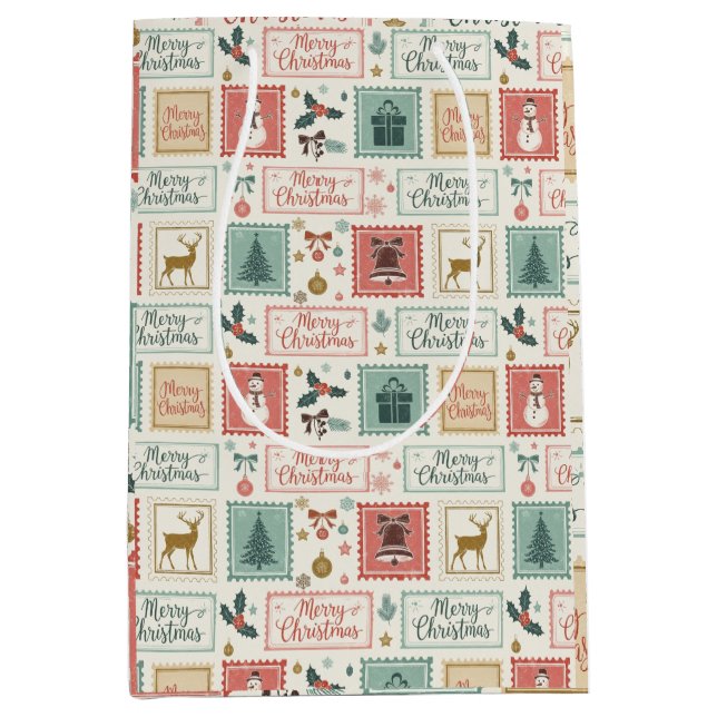 Sac Cadeau Moyen Vintage Christmas Postage Pattern (Devant)