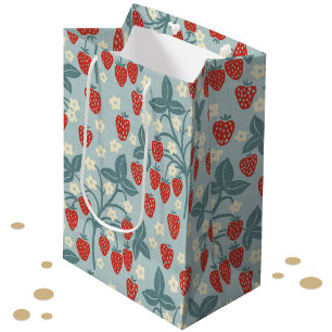 Sac Cadeau Moyen Vintage Floral Botanique Cottagecore à la Fraise