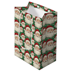 Sac Cadeau Moyen Vintage Retro souriant Père Noël Face Vert