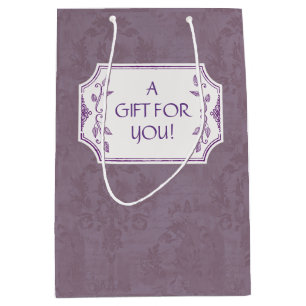 Sac Cadeau Moyen Vintage Smokey Mauve Damassé Personnalisé