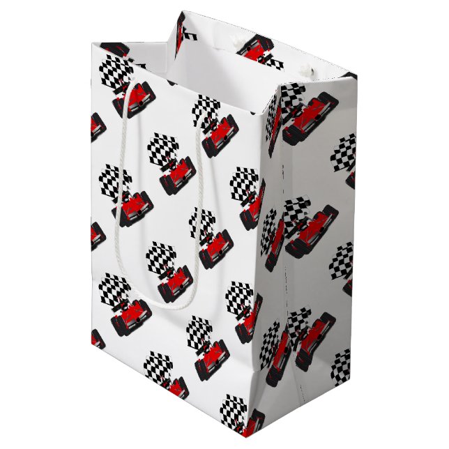 Sac Cadeau Moyen Voiture Red Race avec drapeau À damiers (Devant Angle)