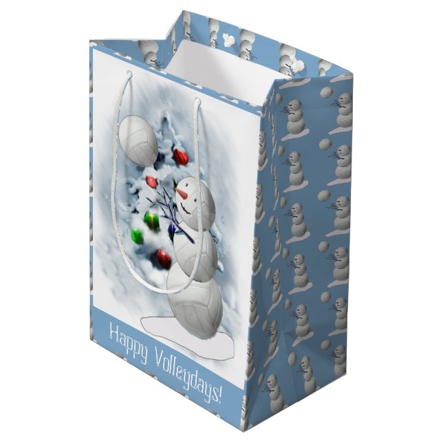 Sac Cadeau Moyen Volley-ball Snowman Noël (Dos Angle)