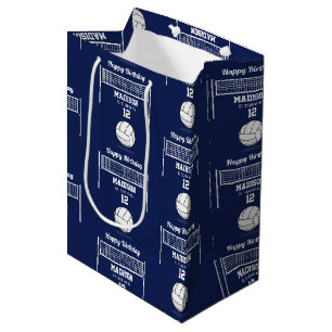 Sac Cadeau Moyen Volleyball Ball & Net Marine Blue Anniversaire Nom