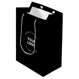 Sac Cadeau Moyen Votre logo d'entreprise & texte modifiable Noir