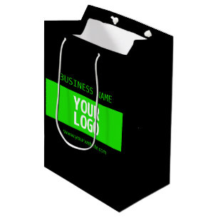 Sac Cadeau Moyen Votre logo ou image   Noir et vert brillant