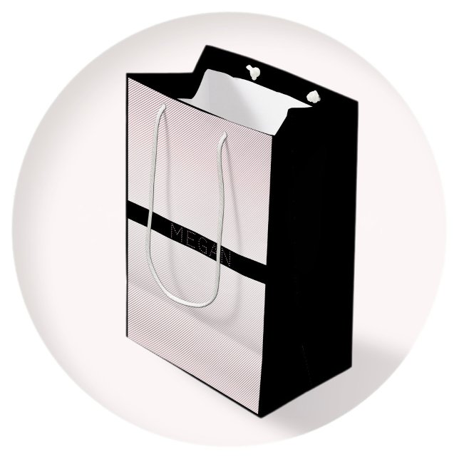 Sac Cadeau Moyen Votre nom | Blancs minces et Roses Ombre Stripes # (Créateur téléchargé)