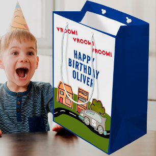 Sac Cadeau Moyen Vroom Vroom Racing Car Road House Joyeux anniversa