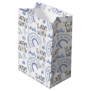 Sac Cadeau Moyen Warm Warm Warm Winter Blue Snowflake Rainbow