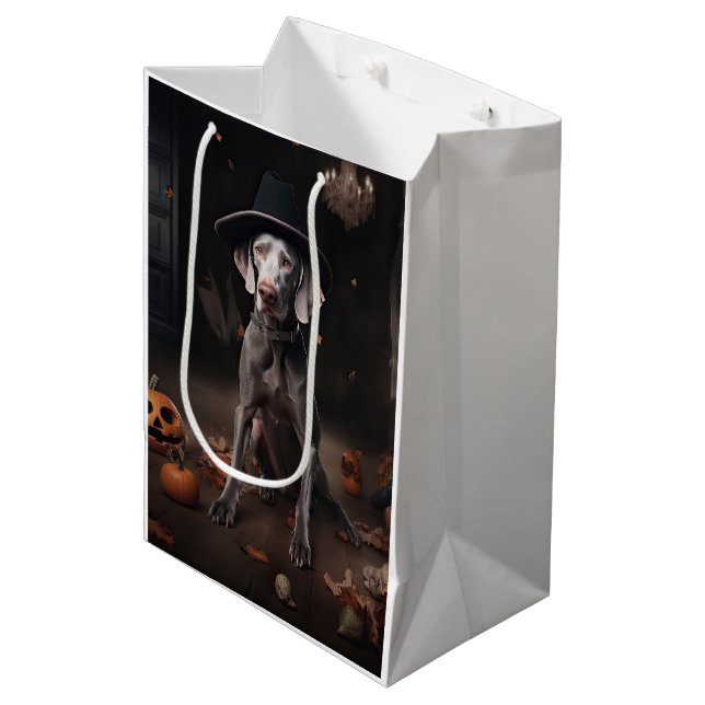 Sac Cadeau Moyen Weimaraner Citrouilles Halloween effrayant (Devant Angle)