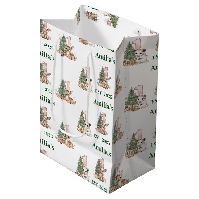Sac Cadeau Moyen Western Boho Baby Girl First Christmas  (Devant Angle)