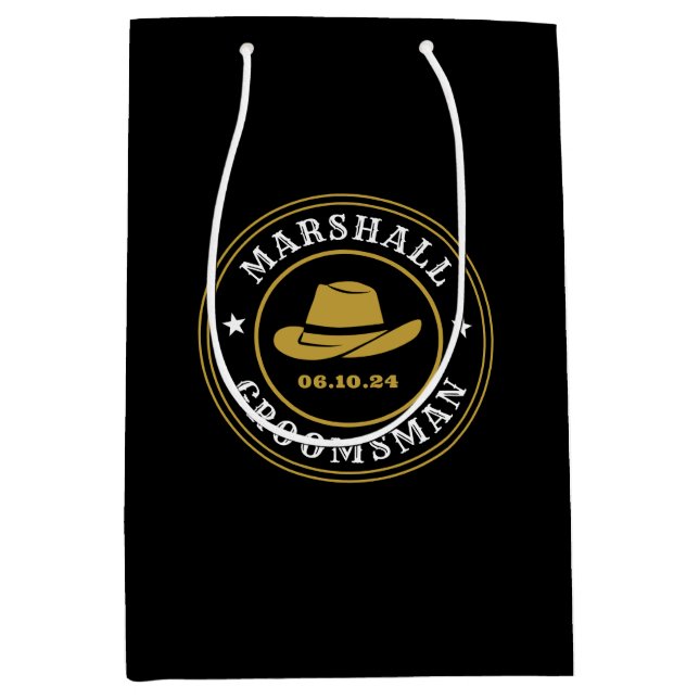 Sac Cadeau Moyen Western Cowboy Rustic Logo Groomsmen personnalisé (Devant)