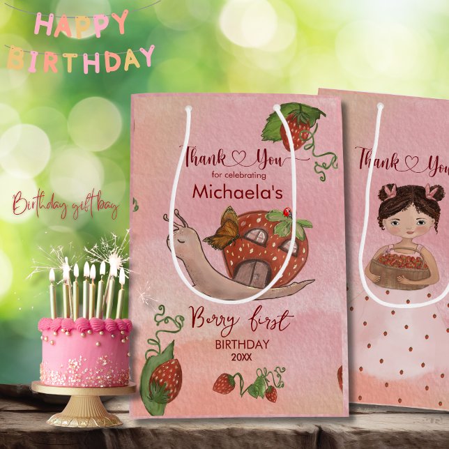 Sac Cadeau Moyen Whimsical Berry First Favor Bag - Snail & Girl (Whimsical Berry First Favor Bag - Snail & Gilr)