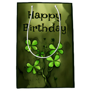 Sac Cadeau Moyen Whimsical Clovers Irlandais Joyeux anniversaire