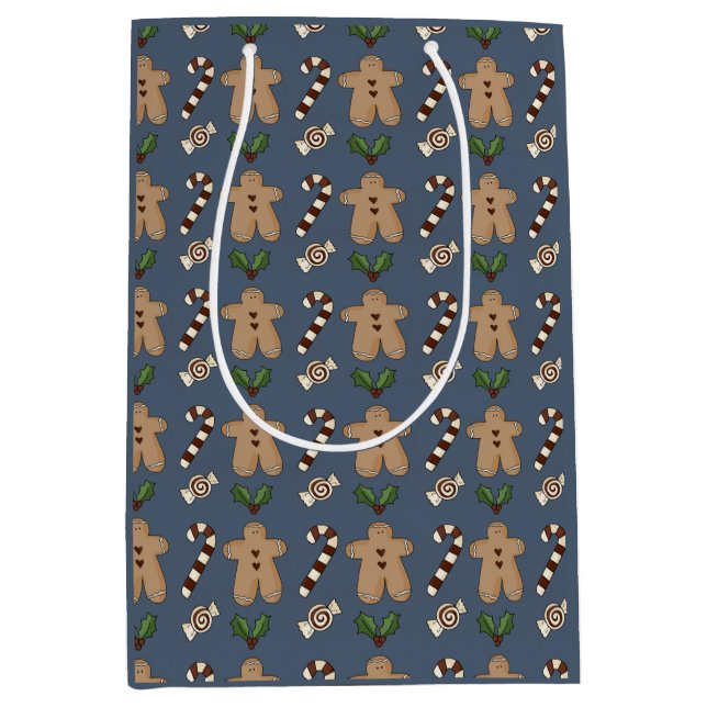 Sac Cadeau Moyen Whimsical Gingerbread et Sucres de canne Noël (Devant)