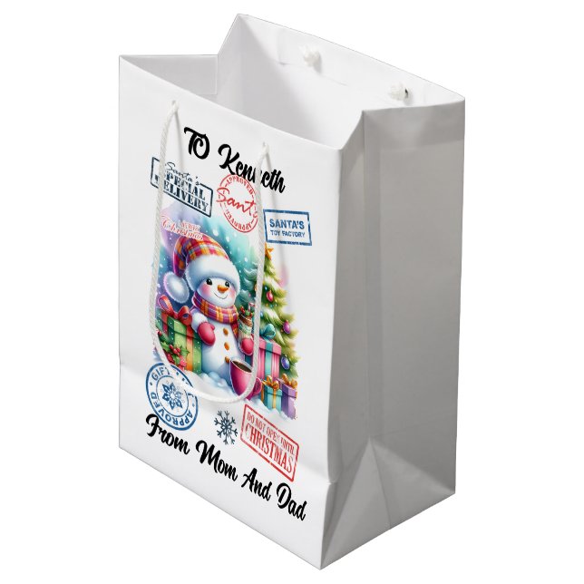 Sac Cadeau Moyen Whimsical Holiday Scene With Santa's Gifts (Devant Angle)