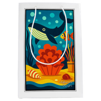 Sac Cadeau Moyen Whimsical Ocean Whale & Coral Reef
