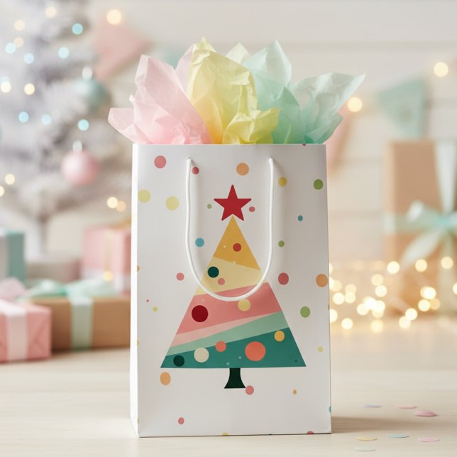 Sac Cadeau Moyen Whimsical Pastel Polka Dot Christmas Tree (Pastel polka dot Christmas gift bag)
