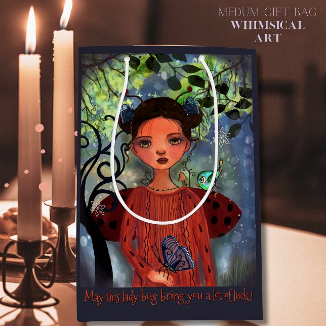 Sac Cadeau Moyen Whimsical Watercolor Lucky Ladybug Gift Bag (Whimsical Watercolor Lucky Ladybug Gift Bag)