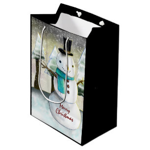 Sac Cadeau Moyen Whimsman de neige en Dessin de Noël d'hiver