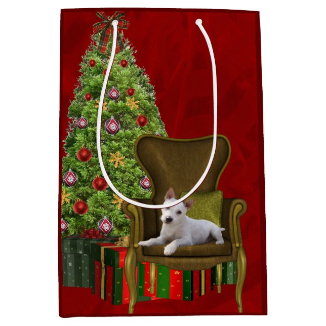 Sac Cadeau Moyen White Jack Russell Noël (Devant)
