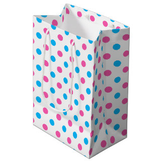 Sac Cadeau Moyen White Pink Blue Polka Dot Pattern