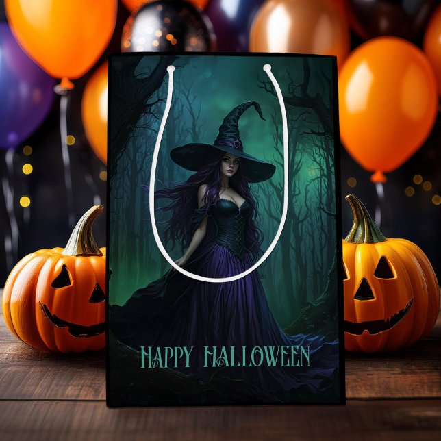 Sac Cadeau Moyen Wicked Halloween sorcière en violet et noir (Créateur téléchargé)