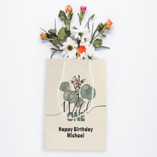Sac Cadeau Moyen  Wild One Safari Giraffe Tropical Animal Birthday (Créateur téléchargé)
