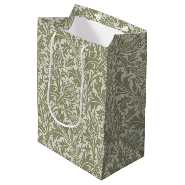 Sac Cadeau Moyen William Morris Thistle Sage Green Motif (Devant Angle)