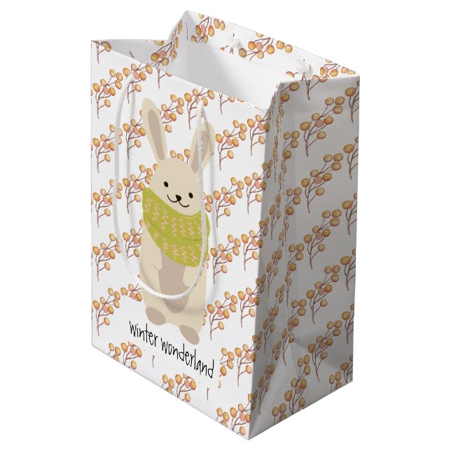 Sac Cadeau Moyen Winter Rabbit With His Striped Scarf (Dos Angle)