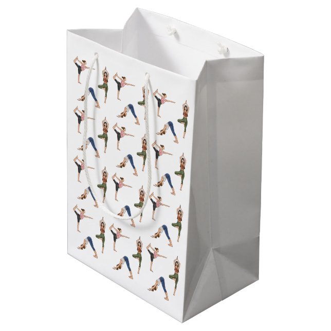 Sac Cadeau Moyen Women In Various Yoga Poses Fun Workout Pattern (Dos Angle)