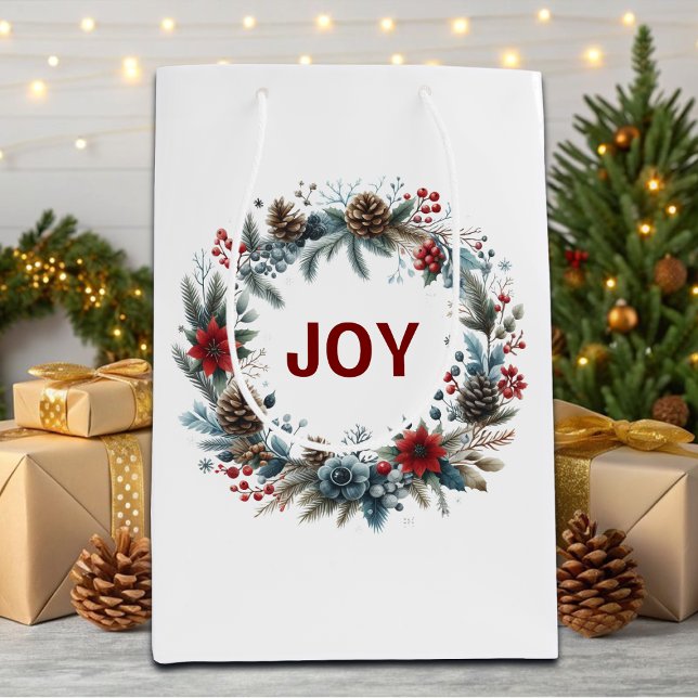 Sac Cadeau Moyen Wreath de cônes de pin floral d'hiver (Créateur téléchargé)