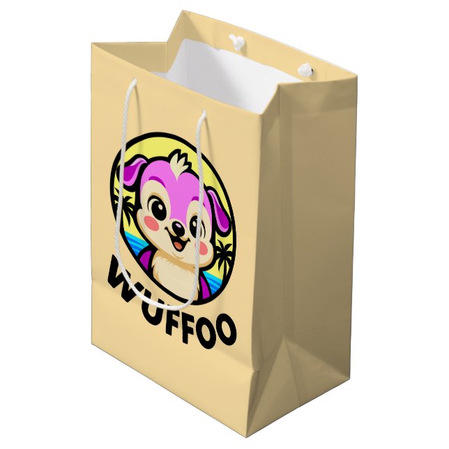 Sac Cadeau Moyen Wuffoo Aventures Logo d'animation de chiot mignon  (Devant Angle)