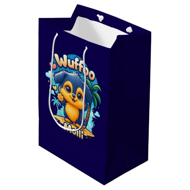 Sac Cadeau Moyen Wuffoo Molli Cute Kawaii Puppy Tropical Island (Devant Angle)