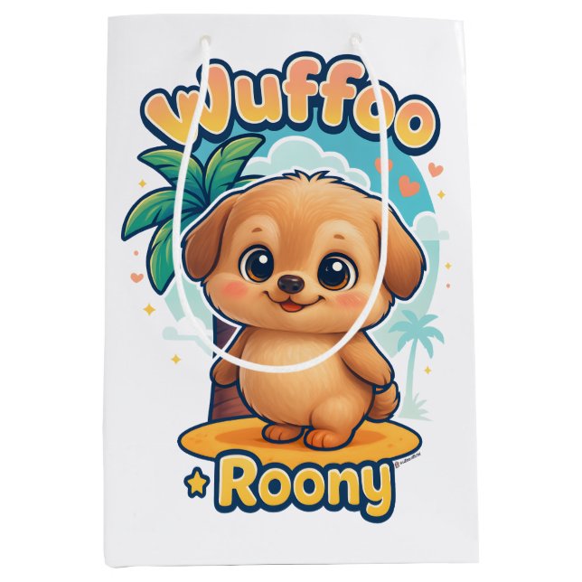Sac Cadeau Moyen Wuffoo Roony Cute Kawaii Puppy Tropical Island  (Devant)
